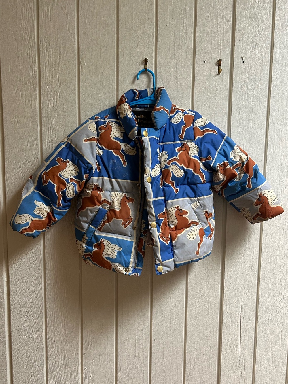 Mini Rodini Blue & Brown Horse-Print Puffer Jacket